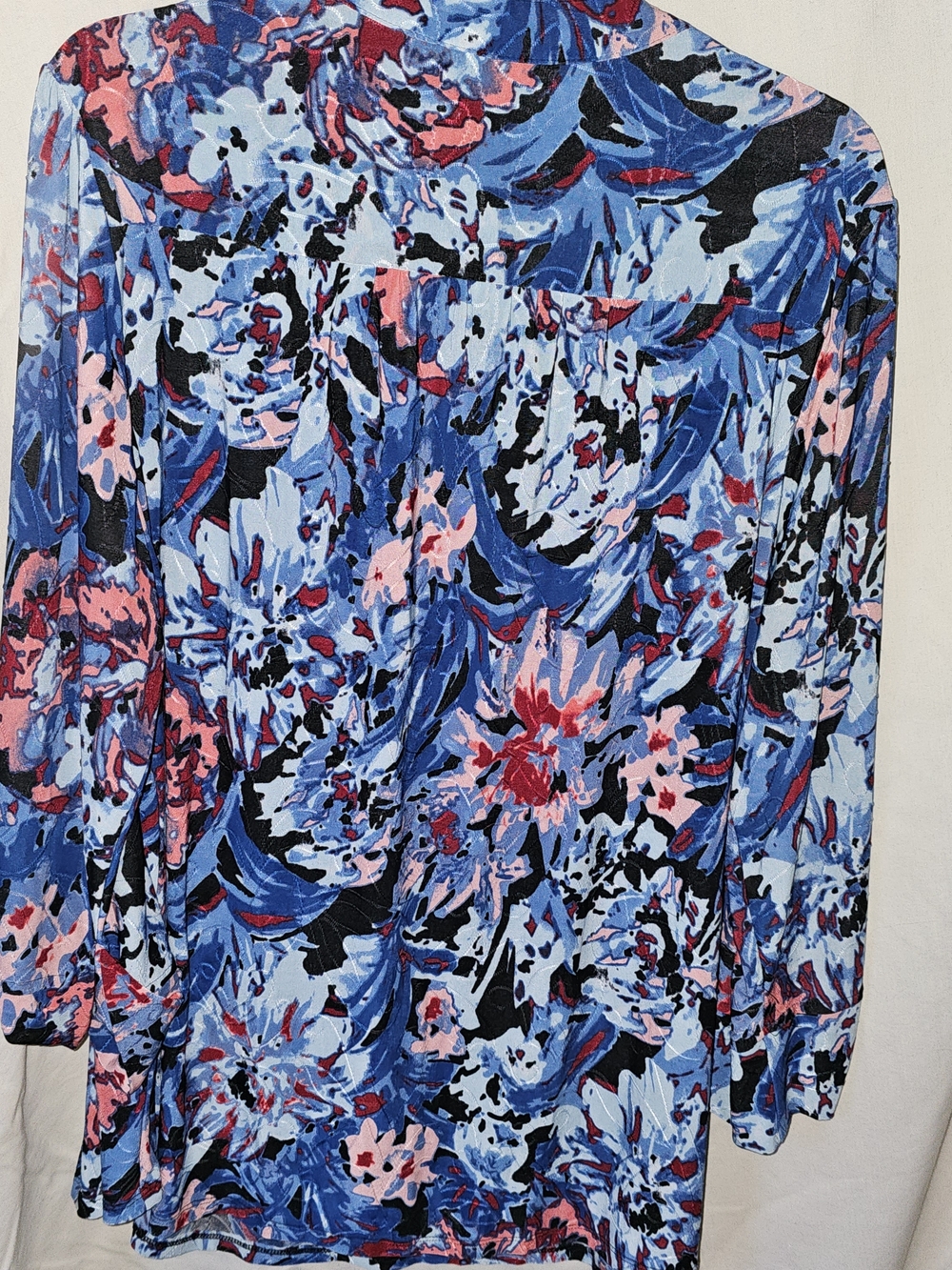 New directions Blue Floral Pleated Blouse with Pink Accents - Picture 5 of 5